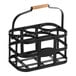 A Franmara black metal wine bottle caddy with six wine bottles in it.