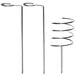 Two metal wine glass and bottle stakes with spirals on them.