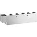 A silver stainless steel ServSense wall mount cup and lid holder with straw caddy attachment.