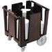 A dark brown Cambro dish caddy with plates in it.