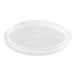 A clear plastic lid on a Vigor translucent round food storage container.