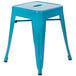 A Flash Furniture teal metal backless stool with square drain seat.