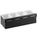 A matte black stainless steel container with four compartments.