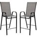 A Flash Furniture outdoor bar table set with 4 grey chairs with black metal legs.