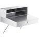 A Lavex stainless steel wall mount receiving desk with a drawer and a shelf.