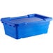 A blue plastic Choice meat lug with a lid.