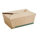 A brown paper EcoChoice take-out box with a green PLA lined lid.