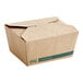 A brown EcoChoice paper take-out box with green trim and a lid.