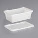 A white plastic Choice meat lug with a lid.