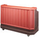 A mahogany brown rectangular Cambro portable bar with a soda gun and cold plate on a counter.