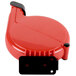 A red plastic Turn-O-Matic D80 take a number ticket dispenser with a black bracket.