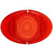 A red plastic Franmara champagne bottle stopper with a white background.