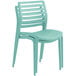 A teal plastic Lancaster Table & Seating Allegro side chair.