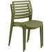 A Lancaster Table & Seating Allegro Olive Green stackable resin side chair with four legs.