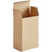 A brown cardboard box with a lid open.