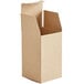 A brown cardboard box with a lid open.