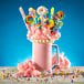 A pink milkshake made with Frostline Pink Cotton Candy soft serve.