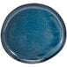 A blue plate with black speckles on a white background.