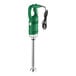 An AvaMix heavy-duty green and silver immersion blender with a red button.