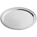 An American Metalcraft stainless steel round serving tray with an embossed rim.
