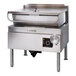 A large stainless steel 30-gallon electric tilt skillet with an open base and control knob, designed for commercial kitchen use.
