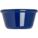 A close-up of a Carlisle cobalt blue ramekin.
