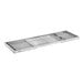 A stainless steel conveyor belt with a handle.