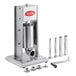 A stainless steel Avantco vertical manual churro stuffer with several metal churro tubes.