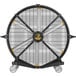 a large black fan with wheels
