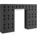 A black metal Regency locker with doors and a bar.
