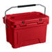 A red CaterGator outdoor cooler with a handle.