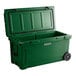 A CaterGator hunter green outdoor cooler with wheels.