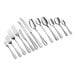 A row of Acopa Edgewood stainless steel steak knives and spoons.