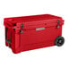 A red CaterGator outdoor cooler with wheels.