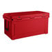 A red CaterGator outdoor cooler with black handles.