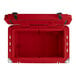 A red CaterGator outdoor cooler with black handles.