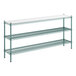 A Regency green epoxy wire shelving unit with white shelves.