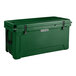 a green cooler with a black handle