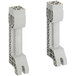 A pair of white plastic brackets with two holes.