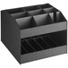 A ServSense black countertop condiment organizer with 24 sections.