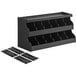 A black ServSense countertop condiment organizer with 12 sections.