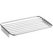 A stainless steel protection grid for a cheese grater with a metal handle and holes.