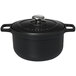 A black Chasseur enameled cast iron pot with a lid.