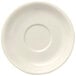 A Libbey Porcelana white porcelain saucer with a rolled edge and a circle in the middle.