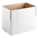 A close-up of a white Lavex cardboard shipping box with brown edges.