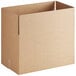 A Lavex kraft cardboard shipping box with a cut out top.