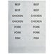 CaterGator white adhesive label sheet with black text for meat types.