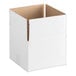 A close-up of a white Lavex corrugated cardboard shipping box with a cut out inside.