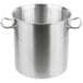 A silver Vollrath stainless steel stock pot with handles.