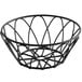 a black wire basket with a white background